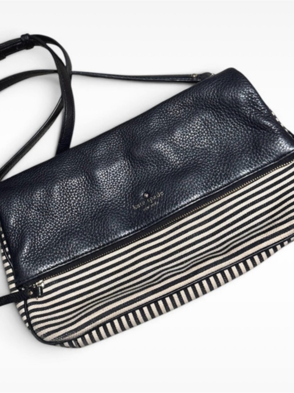 Kate Spade Mixed Media Striped Leather Foldover Crossbody Purse